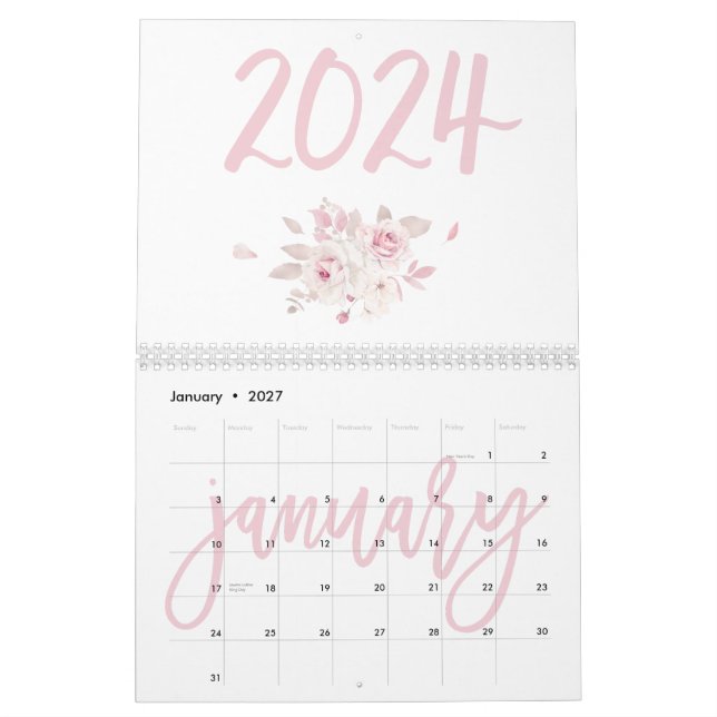 Moderner Blumenrosa Kalender 2024 (Jan 2027)