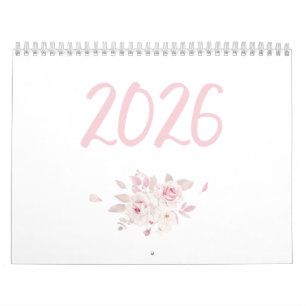 Moderner Blumenrosa Kalender 2026
