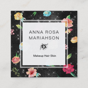 *~* moderner BlumenRosen-Muster-Silber-Glitzer Quadratische Visitenkarte