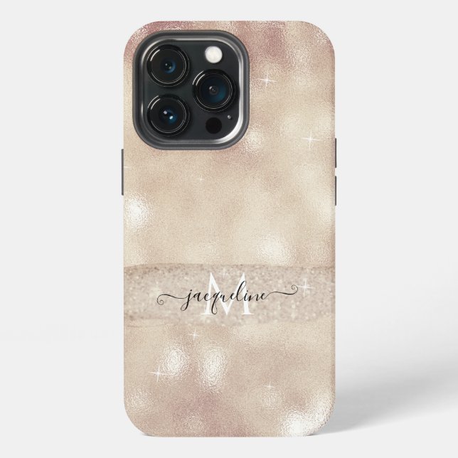 Moderner Blush Glitzer Rose Gold Sparkinscript Nam iPhone Hülle (Hinten)