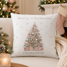 Moderner Blush-Weihnachtsbaum – Personalisierter F Kissen