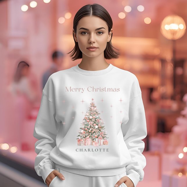 Moderner Blush-Weihnachtsbaum – Personalisierter F Sweatshirt (Von Creator hochgeladen)
