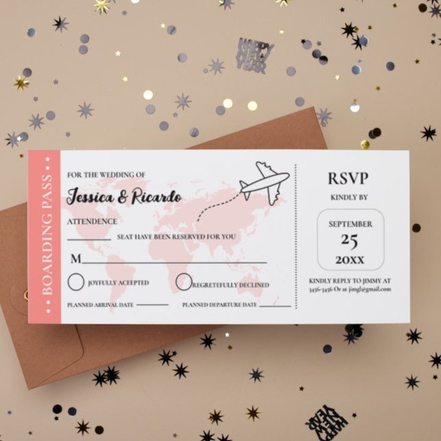Moderner Boarding Pass Hochzeit RSVP Gehäuse Karte (Von Creator hochgeladen)