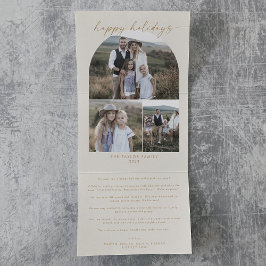 Moderner Bogen | Cream Happy Holidays FotoCollage Dreifach Gefaltete Urlaubskarte