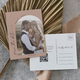 Moderner Bogen | Foto des QR-Codes für Lachs Save Einladungspostkarte