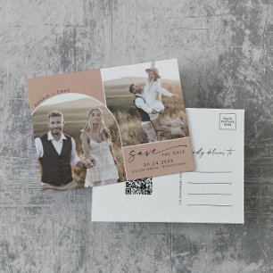 Moderner Bogen Lachs - QR - Code 2 - Foto Save t Einladungspostkarte