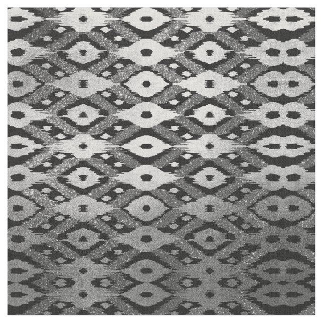 Moderner Bohemischer Silberschwarzer Glitzer Ikat- Stoff (Nahaufnahme)