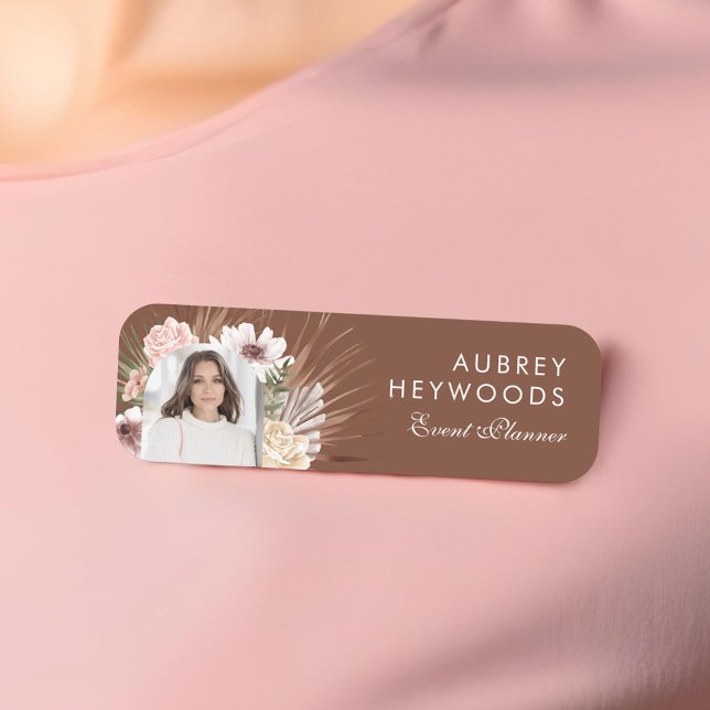 Moderner, Bohemischer Watercolor Florals Foto Arc Namensschild (Modern Chic Bohemian Watercolor Florals Photo Arch Name Tag)