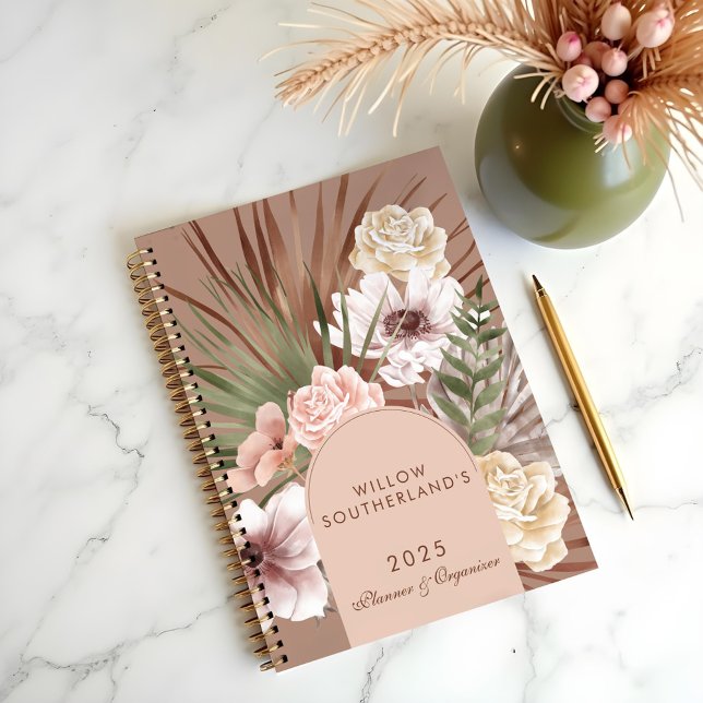 Moderner, Bohemischer Watercolor Florals Foto Arc Planer (Modern Chic Bohemian Watercolor Florals Photo Arch Planner)