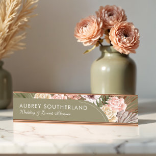 Moderner, Bohemischer Watercolor Florals Foto Arc Schreibtischnamensplakette