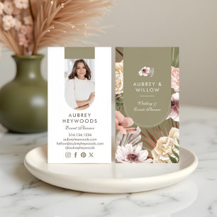 Moderner, Bohemischer Watercolor Florals Foto Arc Visitenkarte