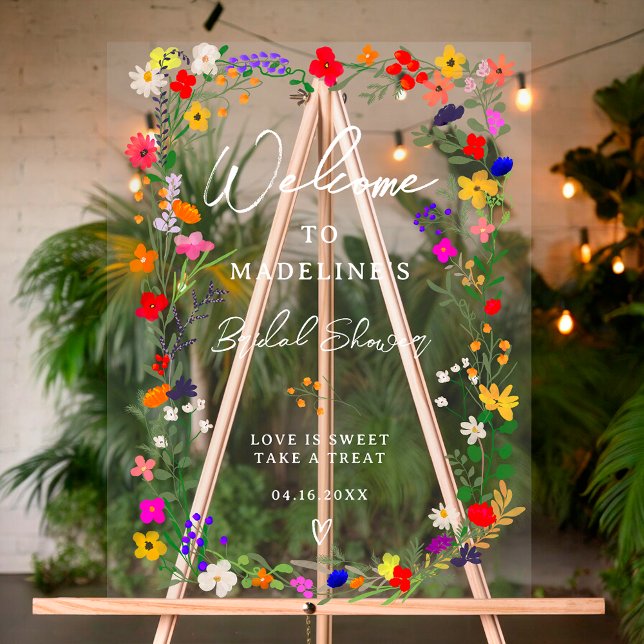 Moderner böhmischer, heller Wild-Blume Begrüßung Acrylschild (Modern boho bright wild flowers bridal welcome acrylic sign)