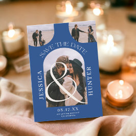 Moderner Boho arch 4 Fotos Hochzeit blau Save The Date