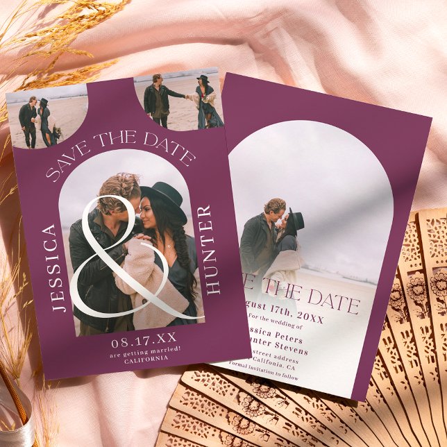 Moderner Boho arch 4 Fotos Hochzeit lila Save The Date (Von Creator hochgeladen)