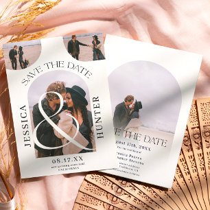 Moderner Boho arch 4 Fotos Hochzeit Schwarz-weiß Save The Date