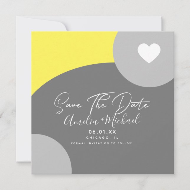 Moderner Boho Arch Bio Graugelb Save the Date Karte (Vorderseite)