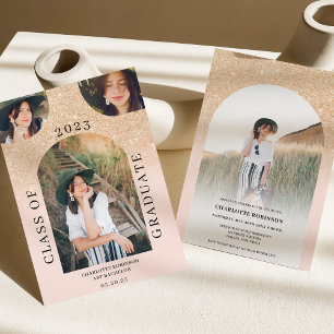 Moderner Boho arch gold schick pink 4 Foto Abschlu Einladung