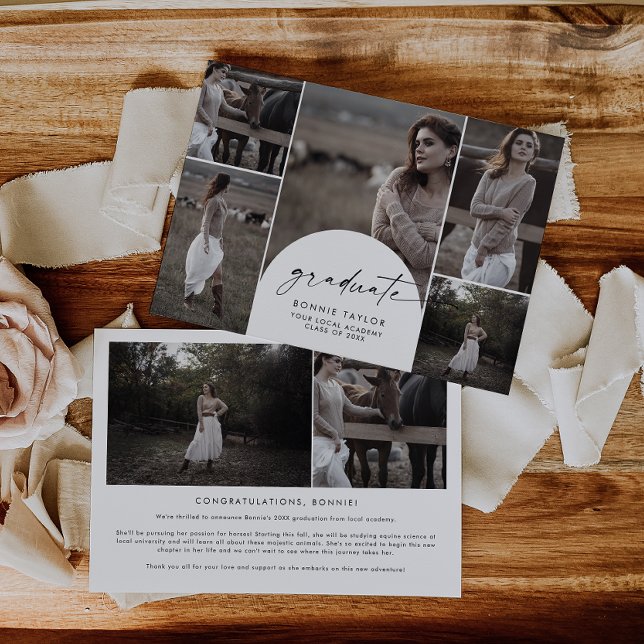 Moderner Boho Arch Graduate Multi-Foto-Abschluss Ankündigung (Von Creator hochgeladen)