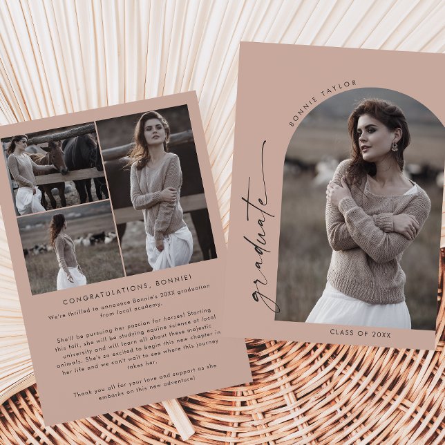 Moderner Boho Arch Salmon Graduate Foto Abschluss Ankündigung (Von Creator hochgeladen)