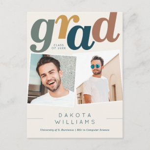 Moderner Boho Blue & Beige Grad Foto Abschluss Postkarte
