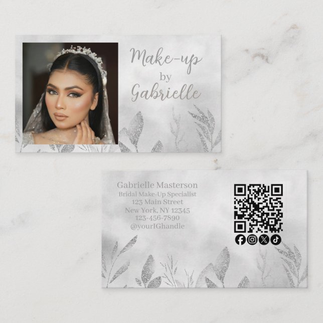 Moderner Boho-Botanik-Foto-Schrift-QR-Code Visitenkarte (Vorne/Hinten)