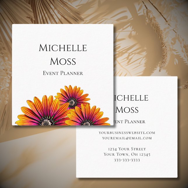 Moderner Boho Daisies Chic Event Planner Quadratische Visitenkarte (Von Creator hochgeladen)