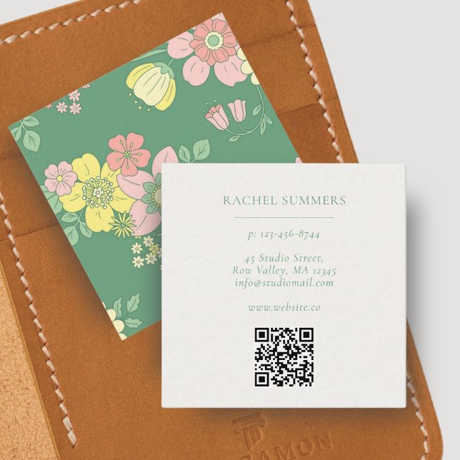 Moderner Boho Floral Square QR Quadratische Visitenkarte (Von Creator hochgeladen)
