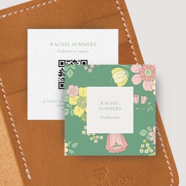 Moderner Boho Floral Square QR Quadratische Visitenkarte (Von Creator hochgeladen)
