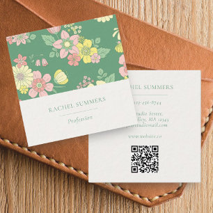 Moderner Boho Floral Square QR Quadratische Visitenkarte