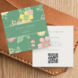 Moderner Boho Floral Square QR Quadratische Visitenkarte