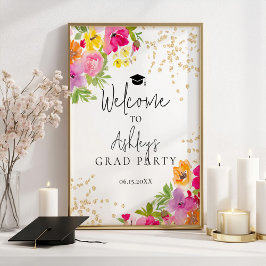 Moderner Boho Floral Watercolor Abschluss Willkomm Poster