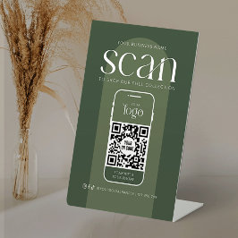 Moderner Boho Sage Green Business Scannable QR Cod Sockelschild