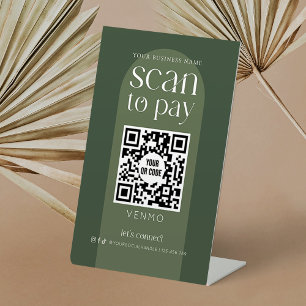 Moderner Boho scannt grüne Bilder, um QR Code Shop Sockelschild