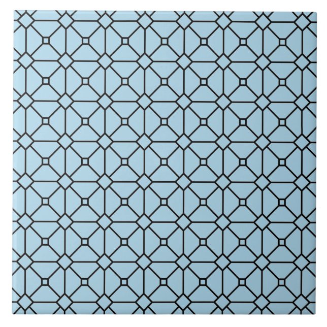 Moderner Boho Schwarz-Blau-Muster Rhombus Fliese (Vorderseite)