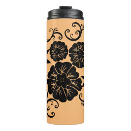 Moderner Boho Schwarze Blüte auf Beige Thermal Tum Thermosbecher
