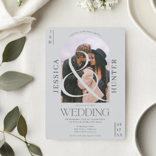 Moderner Bohobarsch 2 Fotos Hochzeit hellgrau Einladung