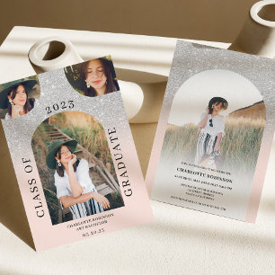 Moderner Bohrobogen silberrosa 4 Foto Abschluss Einladung