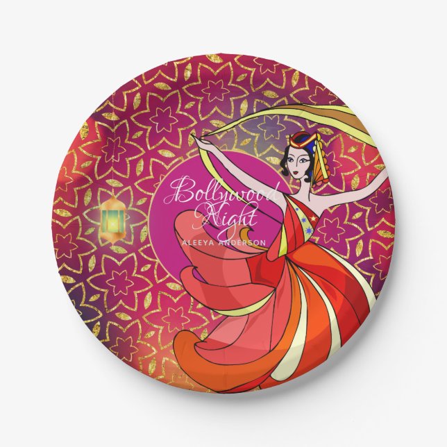Moderner Bollywood Party Dancer Personalisiert Pin Pappteller (Vorderseite)
