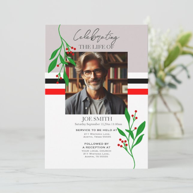 Moderner botanischer Beerdigungsservice e-vite Einladung (Stehend Vorderseite)