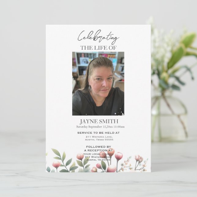 Moderner botanischer Beerdigungsservice e-vite Einladung (Stehend Vorderseite)