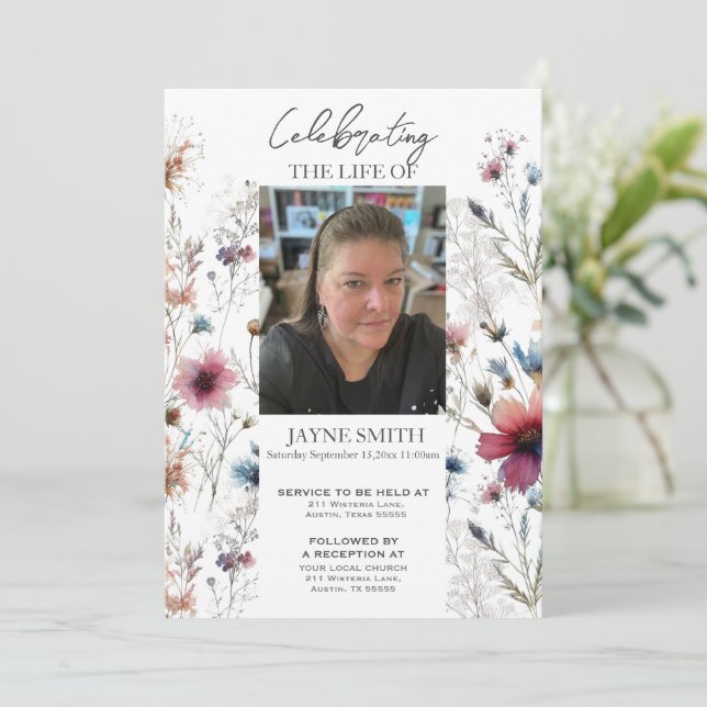 Moderner botanischer Beerdigungsservice e-vite Einladung (Stehend Vorderseite)