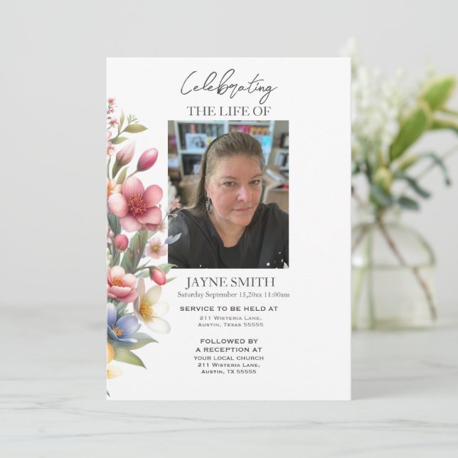 Moderner botanischer Beerdigungsservice e-vite Einladung (Stehend Vorderseite)