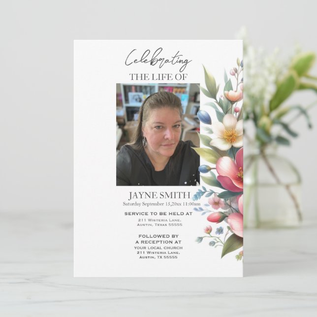 Moderner botanischer Beerdigungsservice e-vite Einladung (Stehend Vorderseite)