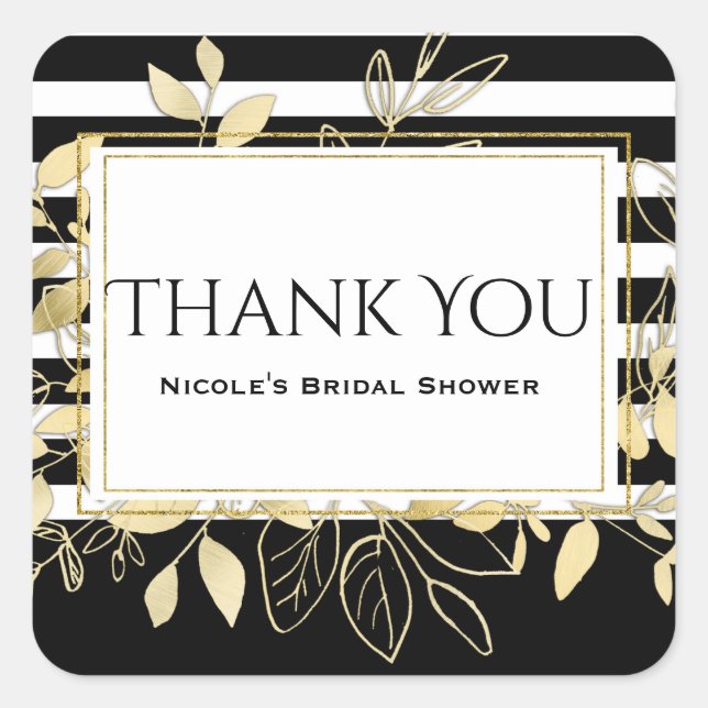 Moderner botanischer Black Gold Glamour Chic Gefal Quadratischer Aufkleber (Vorderseite)