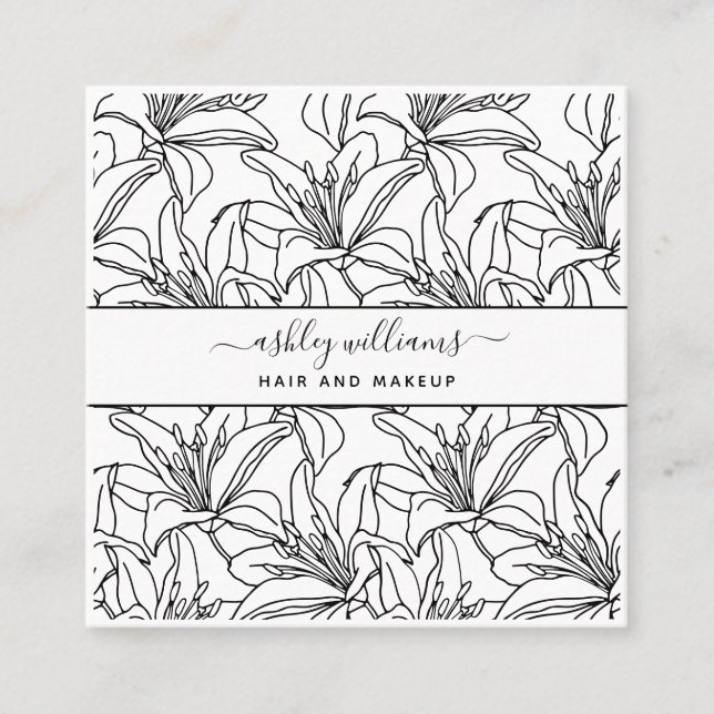 Moderner botanischer Blush Black Script Name Squar Quadratische Visitenkarte (Vorderseite)