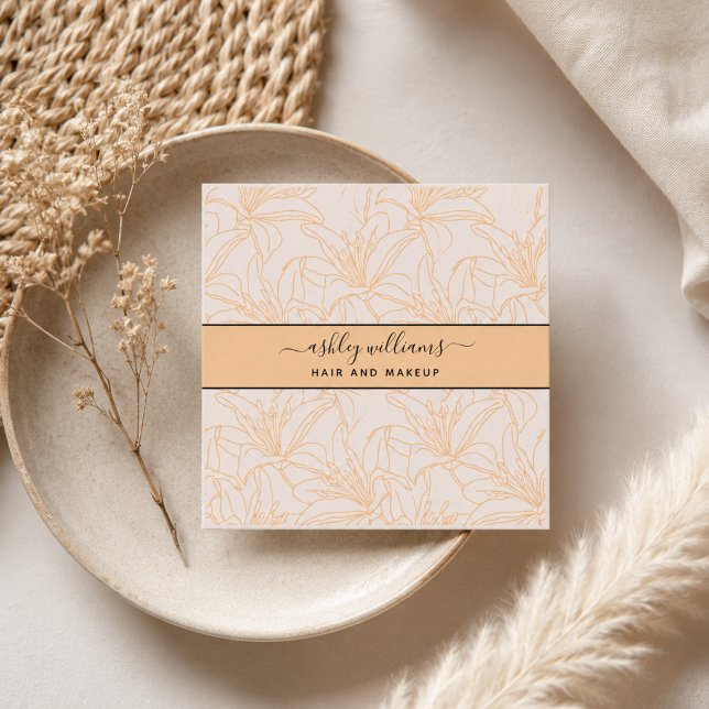 Moderner botanischer Blush Black Script Name Squar Quadratische Visitenkarte (Modern Botanical Blush Black Script Name Square Business Card)