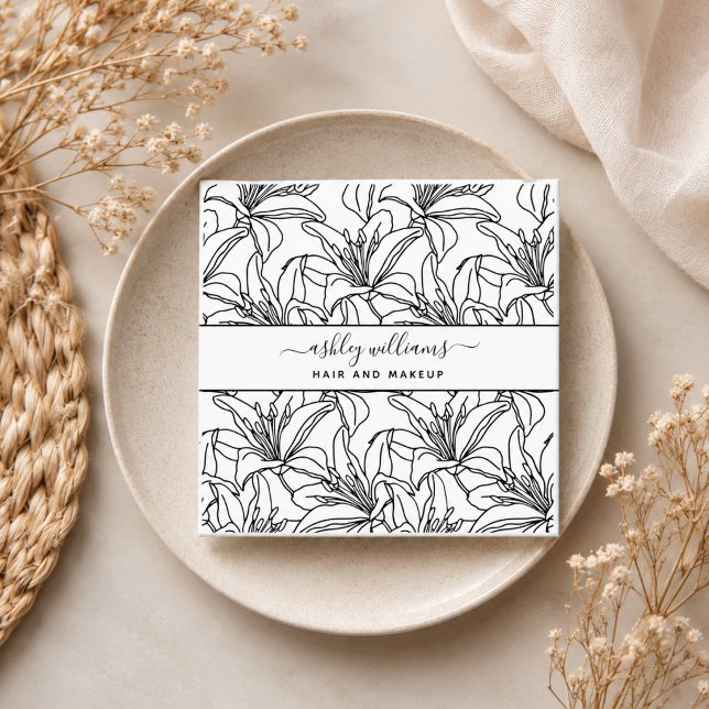 Moderner botanischer Blush Black Script Name Squar Quadratische Visitenkarte (Modern Botanical Blush Black Script Name Square Business Card)