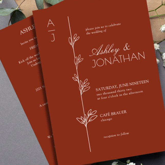 Moderner botanischer Divider Wedding Auburn All-in Einladung (Von Creator hochgeladen)