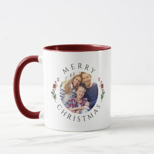 Moderner botanischer Kranz Foto Weihnachten Tasse