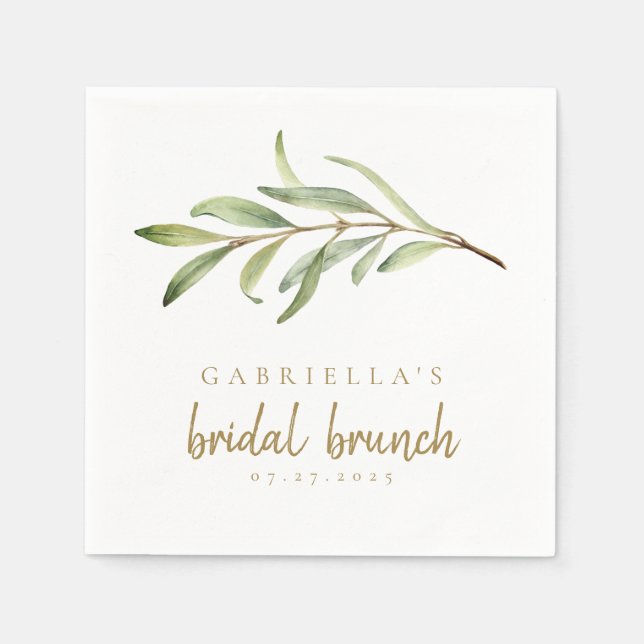 Moderner Botanischer Olivenzweig Bridal Brunch Serviette (Vorderseite)